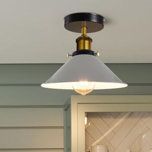 LEDSone E27 Semi-Flush Mount Ceiling Lamp 22cm Grey Conical Lampshade Easy Fit Anti Rust Premium Quality Durable Metal Vintage Ceiling Lighting for Living Room, Bedroom, Dining Room, Kitchen EPC A+ Bulb LEDSone E27 Semi-Flush Mount Ceiling Lamp 22cm Grey Conical Lampshade Easy Fit Anti Rust Premium Quality Durable Metal Vintage Ceiling Lighting for Living Room, Bedroom, Dining Room, Kitchen EPC A+ Bulb