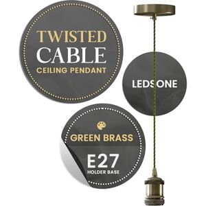 LEDSone Vintage Green Brass E27 Pendant Light Fitting – 1m Twisted Braided Cable Ceiling Lamp Holder Kit for Indoor Hanging Lighting in Kitchen, Dining Room, Bar, Café, Loft LEDSone Vintage Green Brass E27 Pendant Light Fitting – 1m Twisted Braided Cable Ceiling Lamp Holder Kit for Indoor Hanging Lighting in Kitchen, Dining Room, Bar, Café, Loft