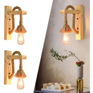 LEDSone 2 Pack Hemp Rope Wall Lights, Indoor Wooden Wall Lamps Vintage E27, Wall Sconce Lights Wood & Metal for Bedroom Living Room Kitchen Hallway Restaurant Bar (Bulb Not Included) LEDSone 2 Pack Hemp Rope Wall Lights, Indoor Wooden Wall Lamps Vintage E27, Wall Sconce Lights Wood & Metal for Bedroom Living Room Kitchen Hallway Restaurant Bar (Bulb Not Included)