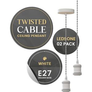 LEDSone Vintage E27 Pendant Light Fitting – White Hanging Ceiling Lamp Kit with Twisted Fabric 1m Cable & Rose – Industrial Retro Style for Kitchen, Bar, Dining Room LEDSone Vintage E27 Pendant Light Fitting – White Hanging Ceiling Lamp Kit with Twisted Fabric 1m Cable & Rose – Industrial Retro Style for Kitchen, Bar, Dining Room