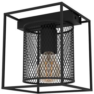 Eglo Ceiling Light Fitting Catterick, Square lamp in Industrial Design, mesh cage Light Fixture Made of Black Metal Flush Mount Living Room Lighting, E27 Socket Eglo Ceiling Light Fitting Catterick, Square lamp in Industrial Design, mesh cage Light Fixture Made of Black Metal Flush Mount Living Room Lighting, E27 Socket