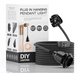 LEDSone Industrial Hanging Pendant Light with Plug-in, E27 Suspended Lamp Holder, 4m Fabric Flexible Cable with Dimmer Switch for Ceiling Hanging Lights (Black) LEDSone Industrial Hanging Pendant Light with Plug-in, E27 Suspended Lamp Holder, 4m Fabric Flexible Cable with Dimmer Switch for Ceiling Hanging Lights (Black)