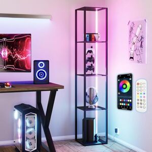 Feonase Smart RGB Floor Lamp with Display Shelves 162cm Tall, App & Remote Controlled LED Light for Collectibles, Modern Corner Lamp (Black) Feonase Smart RGB Floor Lamp with Display Shelves 162cm Tall, App & Remote Controlled LED Light for Collectibles, Modern Corner Lamp (Black)