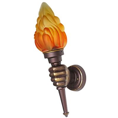 Generic Wall Torch Lamp Torch Hand Light with Flame Lighting Fixture with Flame Glass Lamp Shade and Fist-Shaped Antique Brown Aluminum Bracket Farmhouse Generic Wall Torch Lamp Torch Hand Light with Flame Lighting Fixture with Flame Glass Lamp Shade and Fist-Shaped Antique Brown Aluminum Bracket Farmhouse