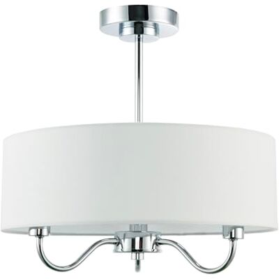 Happy Homewares Traditional Chandelier Style Semi Flush Ceiling Light Fitting in Plated Polished Chrome with White Linen Shade 3 x 7w SES 38cm x 40cm Happy Homewares Traditional Chandelier Style Semi Flush Ceiling Light Fitting in Plated Polished Chrome with White Linen Shade 3 x 7w SES 38cm x 40cm