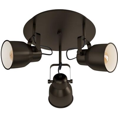 Eglo Ceiling Lamp Mitchley, 3-Light Vintage Ceiling Fixture Industrial Retro Steel Spotlight, Living Room Lamp in Dark Bronze, Cream, Kitchen Light, E27 Socket Spots, Ø 50 cm Eglo Ceiling Lamp Mitchley, 3-Light Vintage Ceiling Fixture Industrial Retro Steel Spotlight, Living Room Lamp in Dark Bronze, Cream, Kitchen Light, E27 Socket Spots, Ø 50 cm