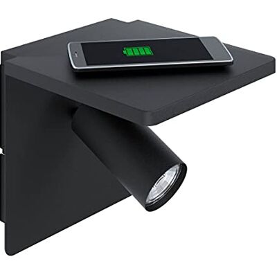 Eglo Ciglie wall Light, 1 Bulb, Material: Aluminium, Steel, Colour: Black, Includes QI Charger (Wireless Charging), Socket: GU10 Eglo Ciglie wall Light, 1 Bulb, Material: Aluminium, Steel, Colour: Black, Includes QI Charger (Wireless Charging), Socket: GU10