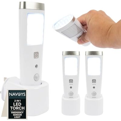 Navoys 2 Pack LED Motion Sensor Night Light Plug-in (UK 230V), Rechargeable Emergency Power Cut Torch, Auto On/Off Wall Light for Hallway Bedroom Stairs Landing, CE Approved Navoys 2 Pack LED Motion Sensor Night Light Plug-in (UK 230V), Rechargeable Emergency Power Cut Torch, Auto On/Off Wall Light for Hallway Bedroom Stairs Landing, CE Approved