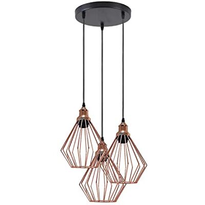LEDSone 3 Lights Vintage Pendant Light, E27 Rose Gold 20cm Geometric Cage Style Wire Lampshade Industrial Kitchen Lights Ceiling Pendant Lights Ideal for Bedroom Living Dining Room Hallway LEDSone 3 Lights Vintage Pendant Light, E27 Rose Gold 20cm Geometric Cage Style Wire Lampshade Industrial Kitchen Lights Ceiling Pendant Lights Ideal for Bedroom Living Dining Room Hallway