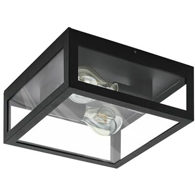 Eglo Amezola 2-Flame Flush Ceiling Light, Industrial and Vintage Design Lighting, Living Room, Kitchen and Bedroom Wall Lamp, Black Steel and Clear Glass Light Fixture, E27 Socket, IP44 Eglo Amezola 2-Flame Flush Ceiling Light, Industrial and Vintage Design Lighting, Living Room, Kitchen and Bedroom Wall Lamp, Black Steel and Clear Glass Light Fixture, E27 Socket, IP44