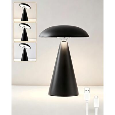HARPER LIVING Rechargeable Table Lamp, Magnetic Touch Mushroom Bedside Light with Dimmable & 3 Colours, Portable LED Battery Desk Lamp for Bedroom Living Room Home Office Kids Room, Matt Black HARPER LIVING Rechargeable Table Lamp, Magnetic Touch Mushroom Bedside Light with Dimmable & 3 Colours, Portable LED Battery Desk Lamp for Bedroom Living Room Home Office Kids Room, Matt Black