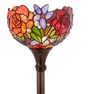 WERFACTORY Tiffany Floor Lamp Red Rose Flower Stained Glass Light 10X10X71 Inches Pole Torchiere Standing Corner Torch Uplight Decor Bedroom Living Room Home Office S001 Series WERFACTORY Tiffany Floor Lamp Red Rose Flower Stained Glass Light 10X10X71 Inches Pole Torchiere Standing Corner Torch Uplight Decor Bedroom Living Room Home Office S001 Series