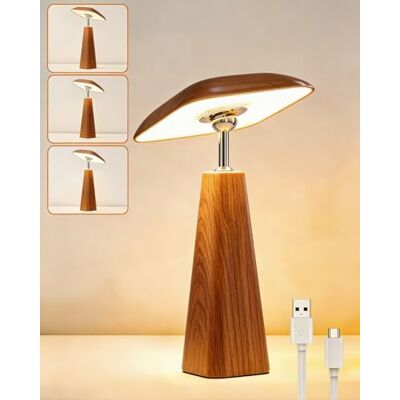 HARPER LIVING Rechargeable Table Lamp, Magnetic Touch Dimmable Mushroom Bedside Light, Portable LED Battery Desk Lamp for Bedroom Living Room Home Office Kids Room, Wood Grain Colour HARPER LIVING Rechargeable Table Lamp, Magnetic Touch Dimmable Mushroom Bedside Light, Portable LED Battery Desk Lamp for Bedroom Living Room Home Office Kids Room, Wood Grain Colour