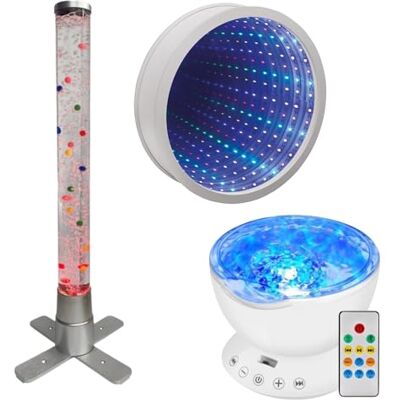 Playlearn Sensory Light 60cm Table Top Bead Bubble Tube Colour Changing, 23cm Infinity Mirror Calming Visual Effect, 13cm Ocean Wave Projector Lamp for Office,Living Room & Bedroom Home Decor Playlearn Sensory Light 60cm Table Top Bead Bubble Tube Colour Changing, 23cm Infinity Mirror Calming Visual Effect, 13cm Ocean Wave Projector Lamp for Office,Living Room & Bedroom Home Decor