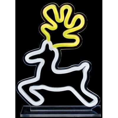 Premier 25cm Reindeer Design Table Top Lit Neon Sign – White & Yellow LED Neon Effect Christmas Decoration with 3m Cable Premier 25cm Reindeer Design Table Top Lit Neon Sign – White & Yellow LED Neon Effect Christmas Decoration with 3m Cable