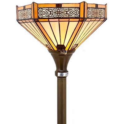 WERFACTORY Tiffany Floor Lamp Yellow Hexagon Stained Glass Mission Light 12X12X71 Inches Torchiere Standing Corner Torch Uplight Decor Bedroom Living Room Home Office S011 Series WERFACTORY Tiffany Floor Lamp Yellow Hexagon Stained Glass Mission Light 12X12X71 Inches Torchiere Standing Corner Torch Uplight Decor Bedroom Living Room Home Office S011 Series