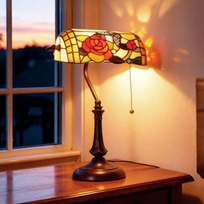 HOMCOM Tiffany-Style Glass Table Lamp Rose Butterfly Design Handcrafted Red HOMCOM Tiffany-Style Glass Table Lamp Rose Butterfly Design Handcrafted Red