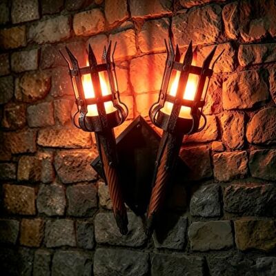 SXOIIVC Medieval LED Torch Wall Sconce Gothic Castle Decor Orange,2 Torches + Dual Mount:Red SXOIIVC Medieval LED Torch Wall Sconce Gothic Castle Decor Orange,2 Torches + Dual Mount:Red