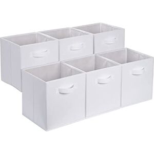 Amazon Basics Collapsible Fabric Storage Cube/Organiser with Handles, Pack of 6, Solid White, 26.6 x 26.6 x 27.9 cm Amazon Basics Collapsible Fabric Storage Cube/Organiser with Handles, Pack of 6, Solid White, 26.6 x 26.6 x 27.9 cm