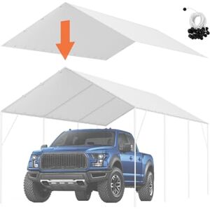 VEVOR 10 x 20 ft Carport Replacement Canopy Cover, Garage Top Tent Shelter Tarp Heavy-Duty Waterproof & UV Protected, Easy Installation with 40 Ball Bungeess (Only Top Cover, Frame Not Include), White VEVOR 10 x 20 ft Carport Replacement Canopy Cover, Garage Top Tent Shelter Tarp Heavy-Duty Waterproof & UV Protected, Easy Installation with 40 Ball Bungeess (Only Top Cover, Frame Not Include), White