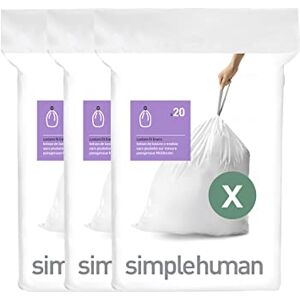simplehuman CW0272 code X Custom Fit Bin Liner Bulk Pack, White Plastic (3 Pack of 20, Total 60 Liners) simplehuman CW0272 code X Custom Fit Bin Liner Bulk Pack, White Plastic (3 Pack of 20, Total 60 Liners)