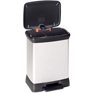 CURVER Metal Effect 70% Recycled Kitchen Accessories 30L Duo Recycling Pedal Touch Deco Bin, Silver CURVER Metal Effect 70% Recycled Kitchen Accessories 30L Duo Recycling Pedal Touch Deco Bin, Silver