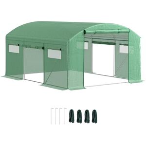 Outsunny 4 x 3 x 2m Polytunnel Greenhouse with 3 Roll-up Doors and Mesh Windows, Walk-in Garden Tunnel Warm House Tent with UV-resistant PE Cover and Galvanised Steel Frame, Green Outsunny 4 x 3 x 2m Polytunnel Greenhouse with 3 Roll-up Doors and Mesh Windows, Walk-in Garden Tunnel Warm House Tent with UV-resistant PE Cover and Galvanised Steel Frame, Green
