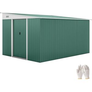 Outsunny 11.3 x 9.2ft Lean to Metal Garden Shed, Outdoor Galvanised Tool Storage House with Double Sliding Doors and 2 Air Vents, Green Outsunny 11.3 x 9.2ft Lean to Metal Garden Shed, Outdoor Galvanised Tool Storage House with Double Sliding Doors and 2 Air Vents, Green