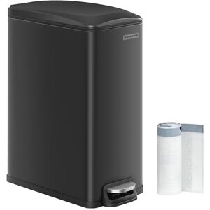 SONGMICS Kitchen Bin 48L, Slim Pedal Bin for Narrow Spaces, Rubbish and Waste Bin with Soft-Close Lid and Inner Bucket, Steel, 15 Rubbish Bags Included, Black LTB510B4802 SONGMICS Kitchen Bin 48L, Slim Pedal Bin for Narrow Spaces, Rubbish and Waste Bin with Soft-Close Lid and Inner Bucket, Steel, 15 Rubbish Bags Included, Black LTB510B4802