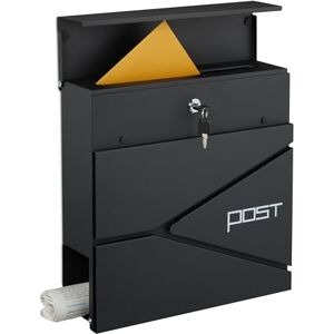 Relaxdays letterbox with modern design, metal, 4 keys, newspaper holder, HxWxD: approx. 38 x 37 x 12 cm, black Relaxdays letterbox with modern design, metal, 4 keys, newspaper holder, HxWxD: approx. 38 x 37 x 12 cm, black