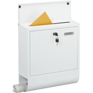Relaxdays letterbox with nameplate, 4 keys, newspaper holder, postbox, HxWxD: 41.5 x 37.5 x 14 cm, metal, white, Iron Relaxdays letterbox with nameplate, 4 keys, newspaper holder, postbox, HxWxD: 41.5 x 37.5 x 14 cm, metal, white, Iron