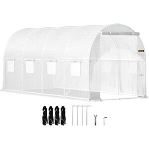 VEVOR Walk-in Tunnel Greenhouse, 15 x 6.5 x 7 ft Portable Plant Hot House with Galvanized Steel Hoops, 1 Top Beam, 2 x Diagonal Poles, 2 Zippered Doors & 8 Roll-up Windows, White VEVOR Walk-in Tunnel Greenhouse, 15 x 6.5 x 7 ft Portable Plant Hot House with Galvanized Steel Hoops, 1 Top Beam, 2 x Diagonal Poles, 2 Zippered Doors & 8 Roll-up Windows, White