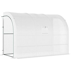 Outsunny Outdoor Walk-In Greenhouse, Plant Nursery with Zippered Doors, PE Cover and 3-Tier Shelves, White, 300 x 150 x 213 cm Outsunny Outdoor Walk-In Greenhouse, Plant Nursery with Zippered Doors, PE Cover and 3-Tier Shelves, White, 300 x 150 x 213 cm