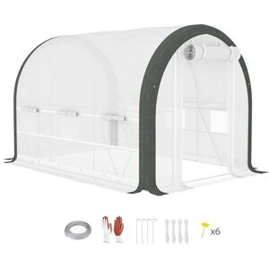 Outsunny 3 x 2(m) Walk-in Polytunnel Greenhouse with Upgraded Structure, Zipped Roll Up Mesh Door, 6 Mesh Windows, Tunnel Warm House Tent with PE Cover, 6 Plant Labels and Gloves, White Outsunny 3 x 2(m) Walk-in Polytunnel Greenhouse with Upgraded Structure, Zipped Roll Up Mesh Door, 6 Mesh Windows, Tunnel Warm House Tent with PE Cover, 6 Plant Labels and Gloves, White