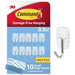 Command CL067-10NA Plastic Small Wire, 10 Hooks, 12 Strips-Easy to Open Packaging, Organize Damage-Free, Clear, Silver Command CL067-10NA Plastic Small Wire, 10 Hooks, 12 Strips-Easy to Open Packaging, Organize Damage-Free, Clear, Silver