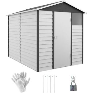 Outsunny 9 x 6ft Metal Garden Shed with Sloped Roof, Lockable Door, Galvanised Tool Storage for Yard, Patio, Lawn, Dark Grey Outsunny 9 x 6ft Metal Garden Shed with Sloped Roof, Lockable Door, Galvanised Tool Storage for Yard, Patio, Lawn, Dark Grey