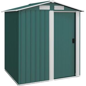 Outsunny 5ft x 4ft Garden Shed, Metal Tool Storage Shed with Sliding Door, Sloped Roof and Foundation Kit for Garden, Patio, Green Outsunny 5ft x 4ft Garden Shed, Metal Tool Storage Shed with Sliding Door, Sloped Roof and Foundation Kit for Garden, Patio, Green