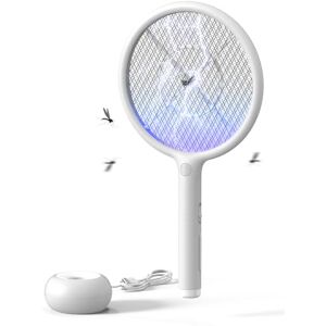 AROEVE Electric Fly Swatter, 2-in-1 Fly Swatter, 4000V, USB Charging Base, 1200mAh Rechargeable Battery, Auto Latch Mode, LED Light, Triple Protective Net, for Indoor/Outdoor, White AROEVE Electric Fly Swatter, 2-in-1 Fly Swatter, 4000V, USB Charging Base, 1200mAh Rechargeable Battery, Auto Latch Mode, LED Light, Triple Protective Net, for Indoor/Outdoor, White