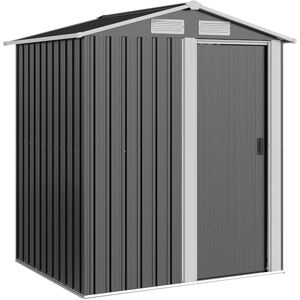 Outsunny 5ft x 4ft Garden Shed, Metal Tool Storage Shed with Sliding Door, Sloped Roof and Foundation Kit for Garden, Patio, Grey Outsunny 5ft x 4ft Garden Shed, Metal Tool Storage Shed with Sliding Door, Sloped Roof and Foundation Kit for Garden, Patio, Grey