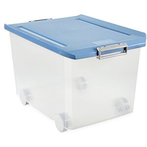 TATAY Multipurpose storage box with lid, 60L capacity, with wheels, BPA-free polypropylene plastic, transparent with blue lid. Sizes40x56,5x36,2 cm TATAY Multipurpose storage box with lid, 60L capacity, with wheels, BPA-free polypropylene plastic, transparent with blue lid. Sizes40x56,5x36,2 cm