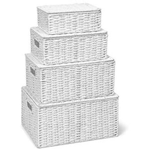 ARPAN Storage Basket Hamper (Set of 4) Storage Bin with Lid & Insert Handle for Easy Carrying Convenient Storage Organiser Box Including Small, Medium, Large, Extra Large by (White) ARPAN Storage Basket Hamper (Set of 4) Storage Bin with Lid & Insert Handle for Easy Carrying Convenient Storage Organiser Box Including Small, Medium, Large, Extra Large by (White)