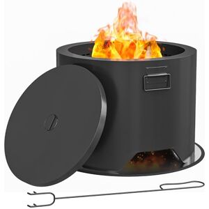 Outsunny Outdoor Round Fire Pit with Lid, Wood Burning Firepit with Fire Poker and Floor Mat for Patio Bonfire BBQ Camping, Black Outsunny Outdoor Round Fire Pit with Lid, Wood Burning Firepit with Fire Poker and Floor Mat for Patio Bonfire BBQ Camping, Black