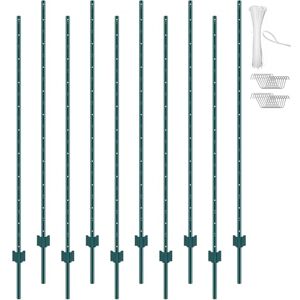 VEVOR 6 Feet Fence Post, 10 Pack T-Post Heavy Duty Metal Fence Posts with 40 Zip Ties & 20 Clips, Sturdy Steel Fence Stakes for Garden Yard, Lawn, Farms and Outdoor Wire Fencing, Green VEVOR 6 Feet Fence Post, 10 Pack T-Post Heavy Duty Metal Fence Posts with 40 Zip Ties & 20 Clips, Sturdy Steel Fence Stakes for Garden Yard, Lawn, Farms and Outdoor Wire Fencing, Green