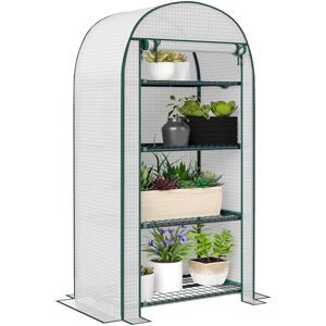 Outsunny 4 Tier Mini Greenhouse for Outdoor, Portable Gardening Plant Green House with Storage Shelf, Roll-Up Zipped Door, Metal Frame and PE Cover, 80 x 49 x 160cm, White Outsunny 4 Tier Mini Greenhouse for Outdoor, Portable Gardening Plant Green House with Storage Shelf, Roll-Up Zipped Door, Metal Frame and PE Cover, 80 x 49 x 160cm, White
