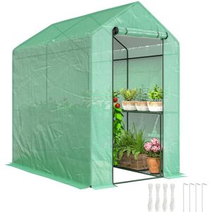 Outsunny Walk-in Greenhouse with 2 Tier 4 Shelves, Small Greenhouse with Reinforced PE Cover, Garden Plant Growhouse with Roll-up Door, 120 x 186 x 190 cm, Green Outsunny Walk-in Greenhouse with 2 Tier 4 Shelves, Small Greenhouse with Reinforced PE Cover, Garden Plant Growhouse with Roll-up Door, 120 x 186 x 190 cm, Green