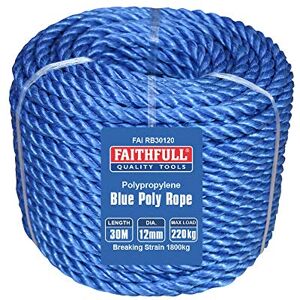 Faithfull Blue Poly Rope Coil 12mm Dia x 30 Meters, Max Load 220kg, Breaking Strain 1800kg Faithfull Blue Poly Rope Coil 12mm Dia x 30 Meters, Max Load 220kg, Breaking Strain 1800kg