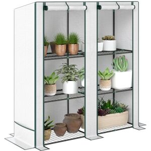 Outsunny 3 Tier Lean-to Mini Greenhouse with Reinforced PE Cover, Portable Small Greenhouse with Roll-Up Door, Green Hemmed Edging, 144 x 48 x 152cm, Green Outsunny 3 Tier Lean-to Mini Greenhouse with Reinforced PE Cover, Portable Small Greenhouse with Roll-Up Door, Green Hemmed Edging, 144 x 48 x 152cm, Green