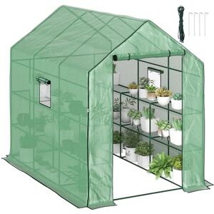 Outsunny Walk-in Greenhouse with 3 Tier 12 Shelves, Small Greenhouse with Reinforced PE Cover, Garden Plant Growhouse with Roll-up Door and Three Mesh Windows, 140 x 213 x 190 cm, Green Outsunny Walk-in Greenhouse with 3 Tier 12 Shelves, Small Greenhouse with Reinforced PE Cover, Garden Plant Growhouse with Roll-up Door and Three Mesh Windows, 140 x 213 x 190 cm, Green