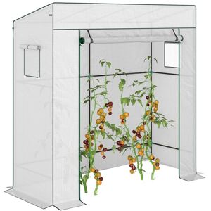 Outsunny Tomato Greenhouse with Reinforced PE Cover, Walk-in Garden Growhouse with Large Roll-up Door and 2 Mesh Windows, Portable Indoor Outdoor Green House, 196L x 77W x 178Hcm, White Outsunny Tomato Greenhouse with Reinforced PE Cover, Walk-in Garden Growhouse with Large Roll-up Door and 2 Mesh Windows, Portable Indoor Outdoor Green House, 196L x 77W x 178Hcm, White