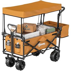 Outsunny 120L Festival Trolley on Wheels, Folding Camping Trolley Cart with Removable Canopy, All-Terrain Wheels, Adjustable Handle, Push or Pull for Garden Beach Fishing Shopping, Orange Outsunny 120L Festival Trolley on Wheels, Folding Camping Trolley Cart with Removable Canopy, All-Terrain Wheels, Adjustable Handle, Push or Pull for Garden Beach Fishing Shopping, Orange